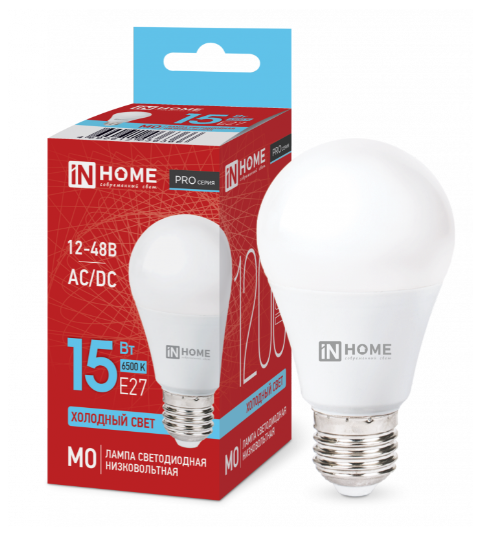 Лампа Led Е27 15Вт 6500К холодный свет груша In Home