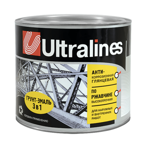Грунт эмаль по ржавчине 3в1 коричневая 1,8кг глянец Ultra Lines Радуга