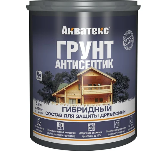 Грунт антисептик по дереву бесцветный 0,8л Акватекс Рогнеда