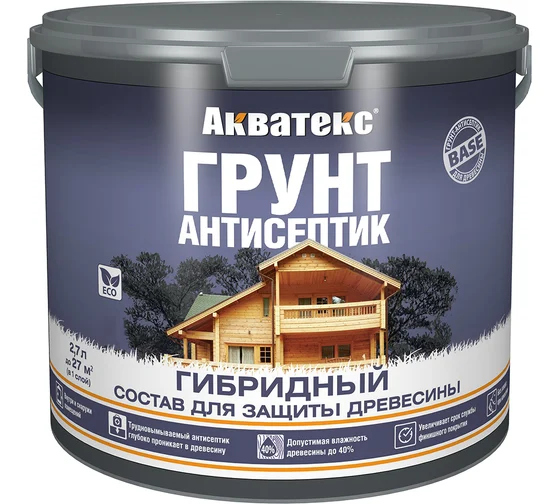 Грунт антисептик по дереву бесцветный 2,7л Акватекс Рогнеда