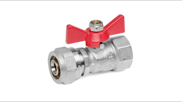 Кран шаровый с цангой м/п 16х1/2 FR401-16х1/2 ц/м бабочка Valtek