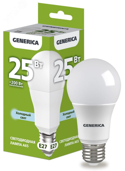 Лампа Led Е27 25Вт 6500К холодный свет груша Generica IEK